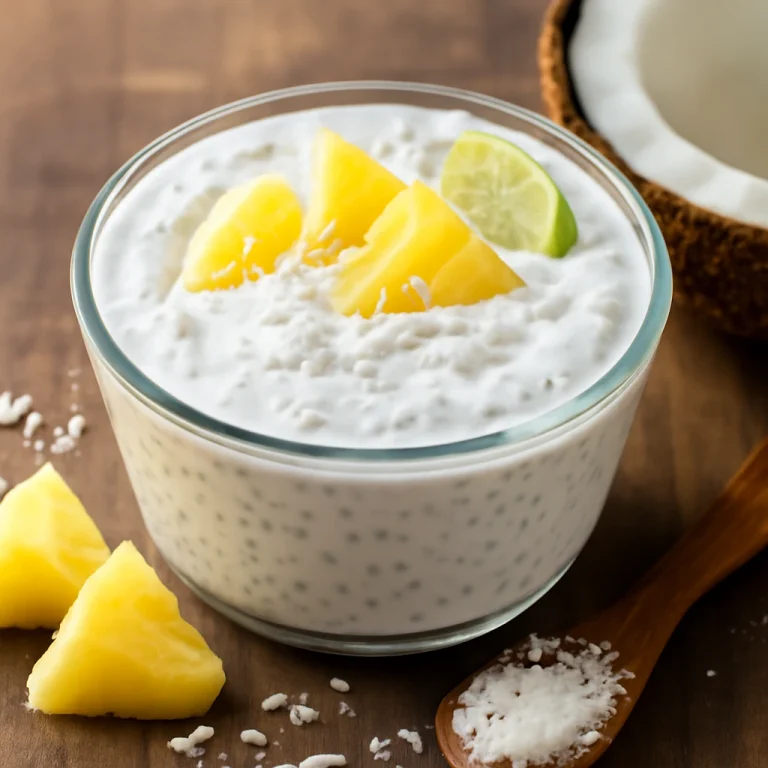 Probiotikus Kókusz-ananászos joghurt tálalva