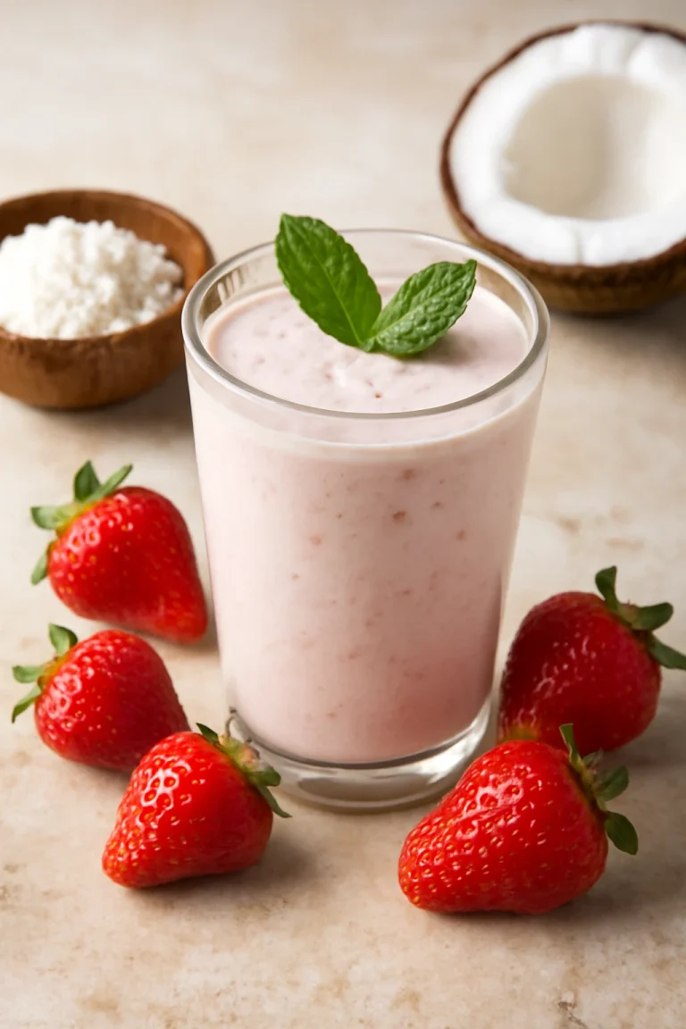 Probiotikus kókusz-epres kefir, frissen tálalva