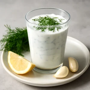 Frissítő probiotikus kefir fokhagymával, kaporral és citromlével