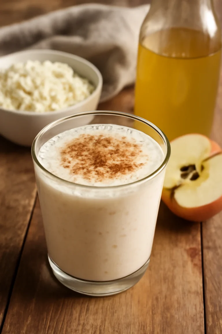 Probiotikus túrós kefir almalével frissen tálalva