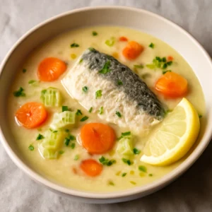 Görög psarosoupa halleves, avgolemono szósszal