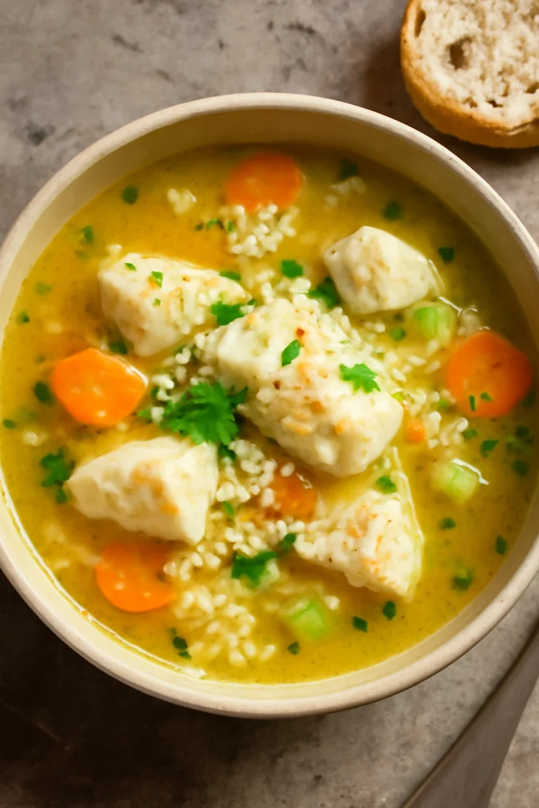 Psarosoupa rizs hozzáadásával, friss halleves