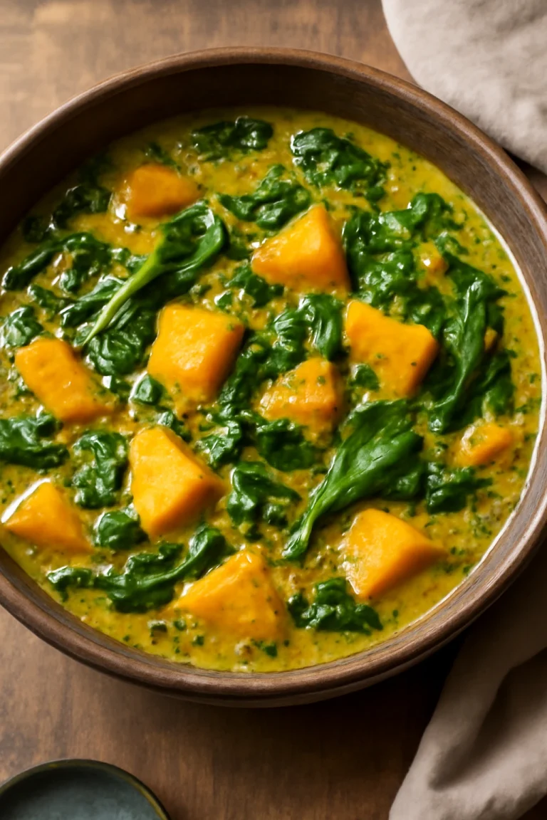 Pumpkin Palak Kootu, indiai étel gazdag zöldségekkel és fűszerekkel.