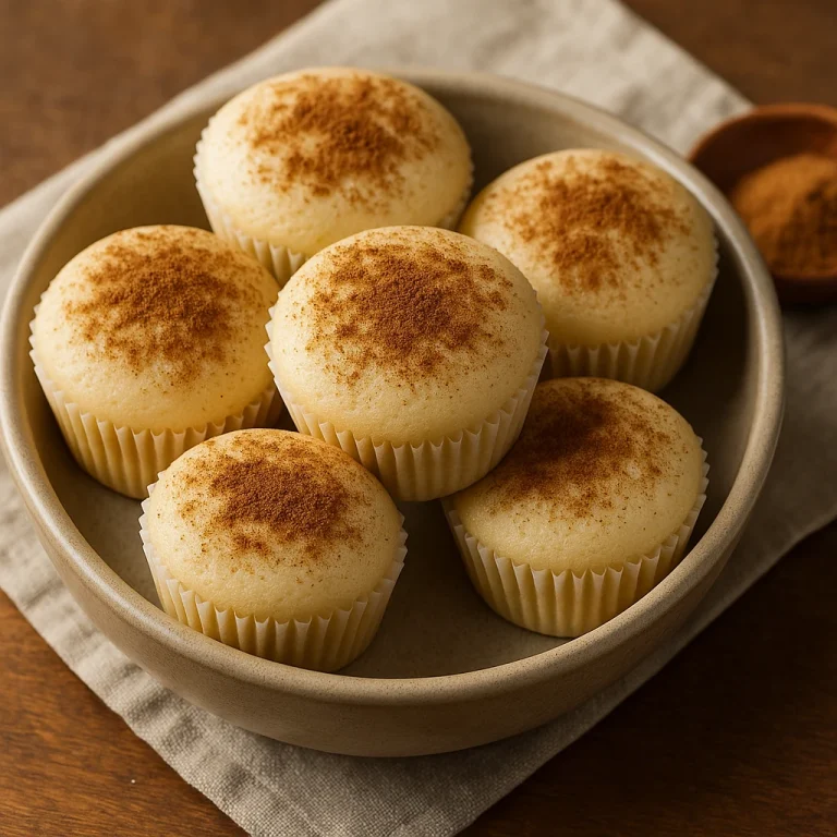 Puto fahéjjal, puha, gőzölt rizssütemény muffin formában, tetején fahéjszórással