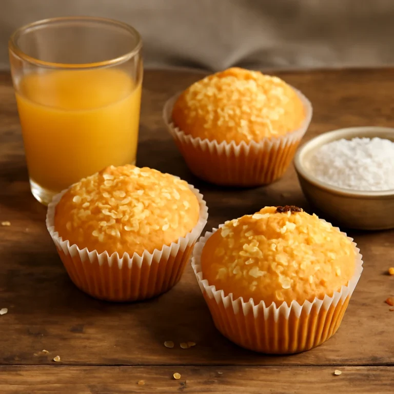 Queijadinha com suco de laranja, kókuszos és finom édesség