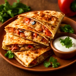 Friss quesadilla csirkével és sajtgal, friss korianderrel