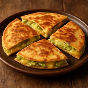 Friss guacamoléval töltött ropogós tortilla olvadt sajttal