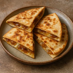 Sajttal és karamellizált hagymával töltött tortilla