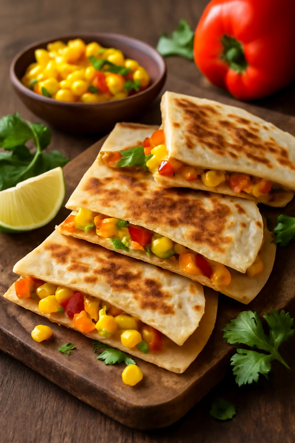 Finom quesadilla kukoricával, lime levével és korianderrel