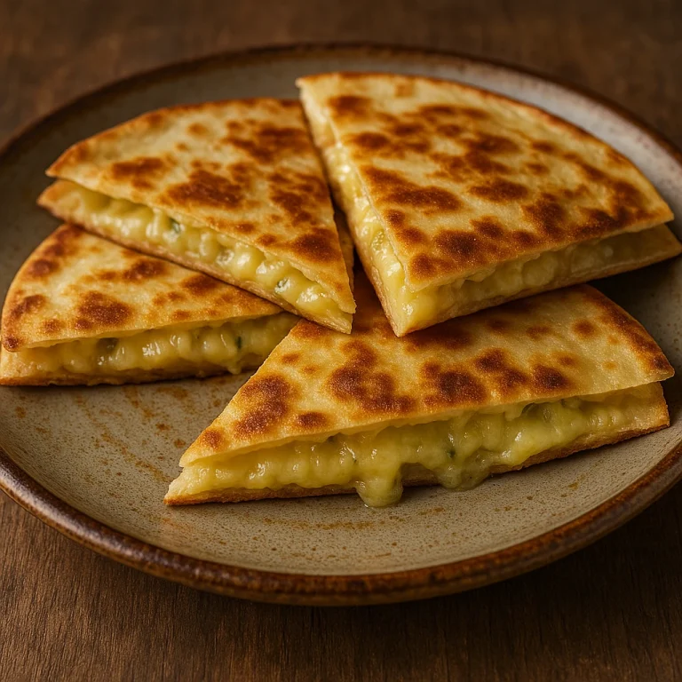 Lime-mal ízesített quesadilla sajttal töltve, ropogósra sütve, szeletekre vágva