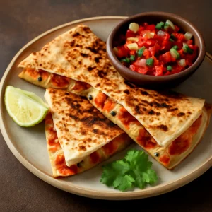 Friss salsa, csirkehús és sajt quesadilla