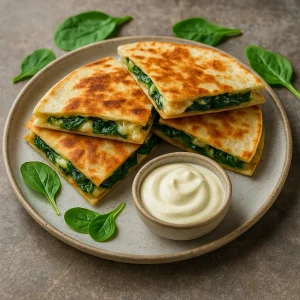 Spenóttal és sajttal töltött quesadilla