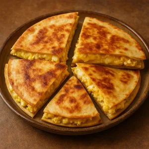 Lágy rántottával és olvadt sajttal töltött quesadilla