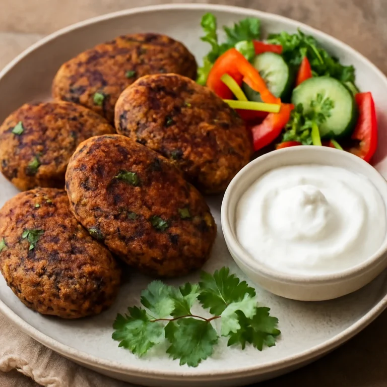 Rajma kebab, zöldségekkel és joghurttal tálalva