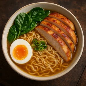 Gazdag ramen leves sült pulykahússal és lágy tojással