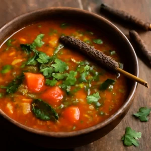 Rasam hosszú borssal, egy gazdag dél-indiai leves