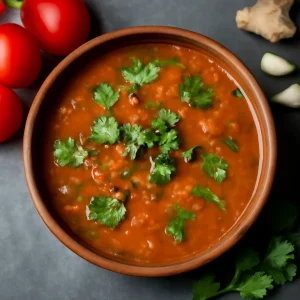 Fűszeres indiai rasam paradicsommal