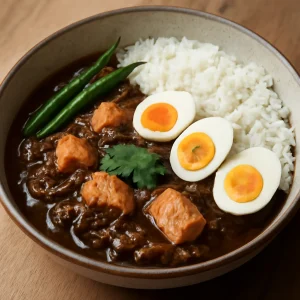 Rawon telur asin-nal, gazdag lazaccal és sózott tojással