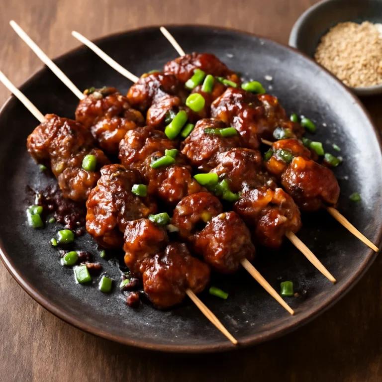 Reba yakitori csirke máj tálalva pálcikákra tűzve, szezámmaggal és zöldhagymával