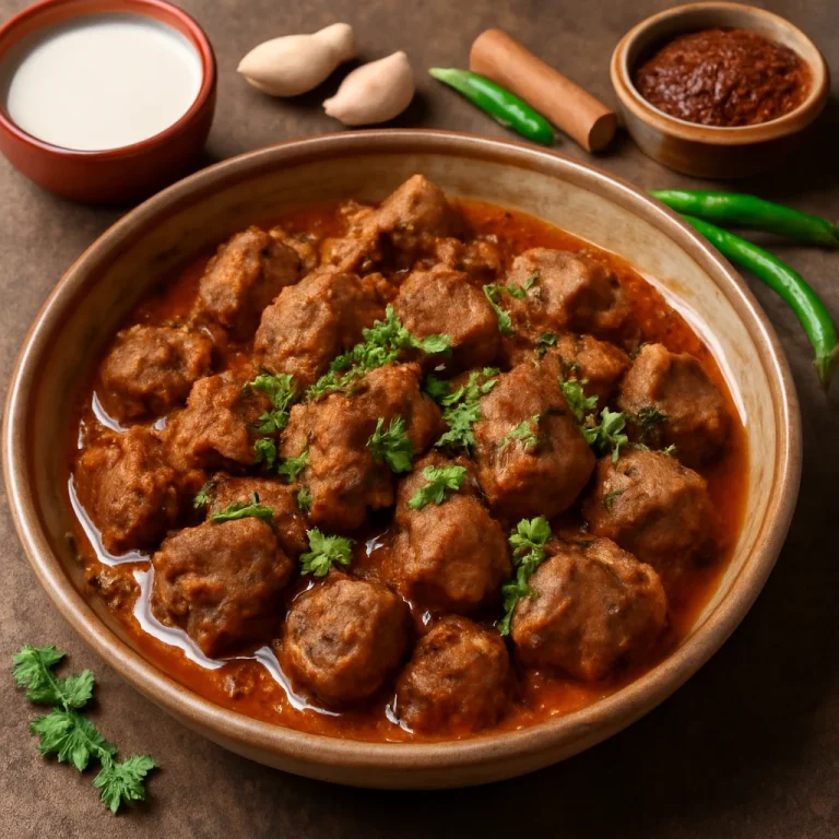 Rendang Kambing tálalva, gazdag fűszerekkel és kókusztejjel
