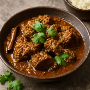 Maláj stílusú rendang, gazdag, krémes étel, parmezánnal és friss korianderrel