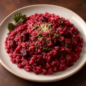 Krémes rizottó céklával, parmezánnal és fokhagymával