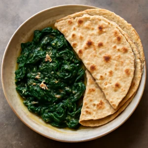 Indiai roti spenóttal és fokhagymás olívaolajjal