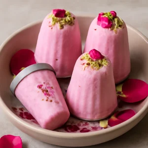 Krémes és illatos rózsás kulfi díszítve pistáciával
