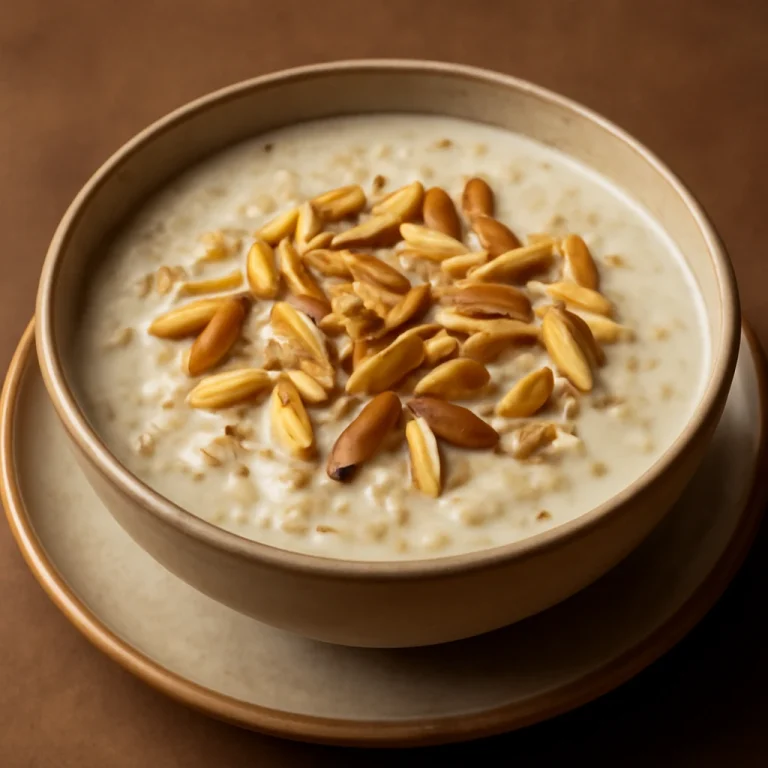 Sabudana kheer desszert mandulával és kardamommal díszítve