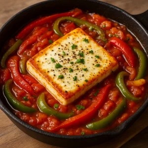 Görög előétel feta sajttal, sült paprikával és paradicsommal
