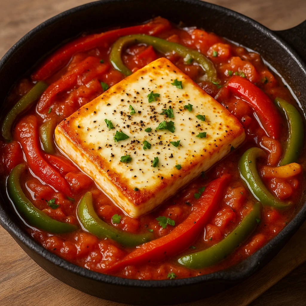 GÃ¶rÃ¶g elÅÃ©tel feta sajttal, sÃ¼lt paprikÃ¡val Ã©s paradicsommal