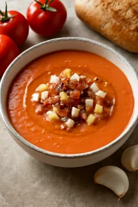 Spanyol salmorejo, gazdag paradicsomos alapú leves fokhagymával