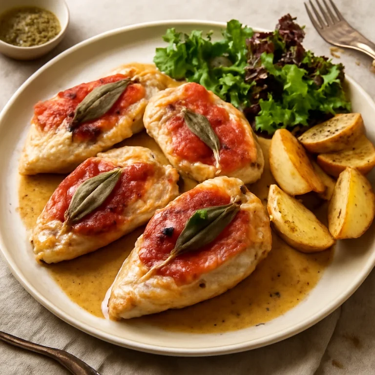 Saltimbocca prosciuttóval, tálalva