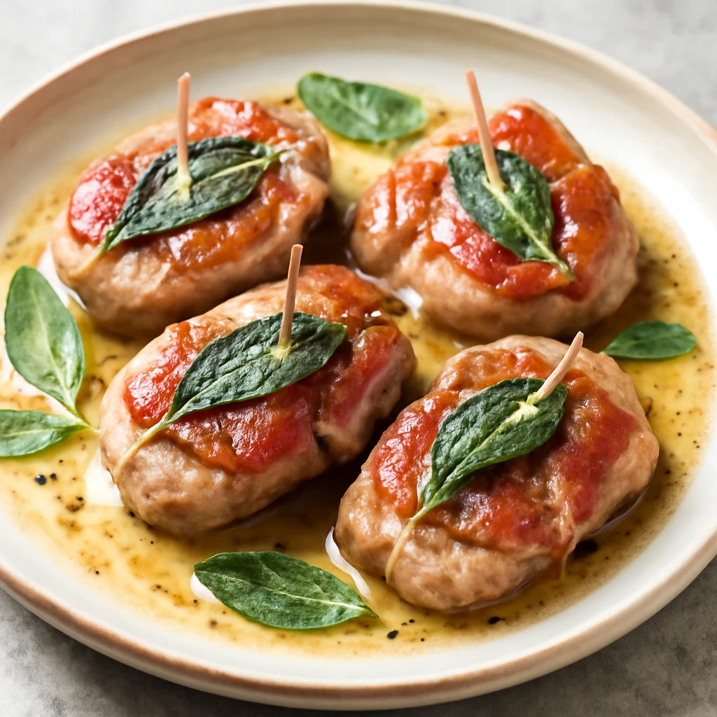 Ínycsiklandó Saltimbocca, friss zsályával, fehérboros szósszal