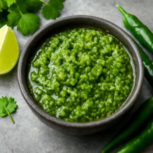 Friss és csípős zöld chili sambal korianderrel és lime-mal