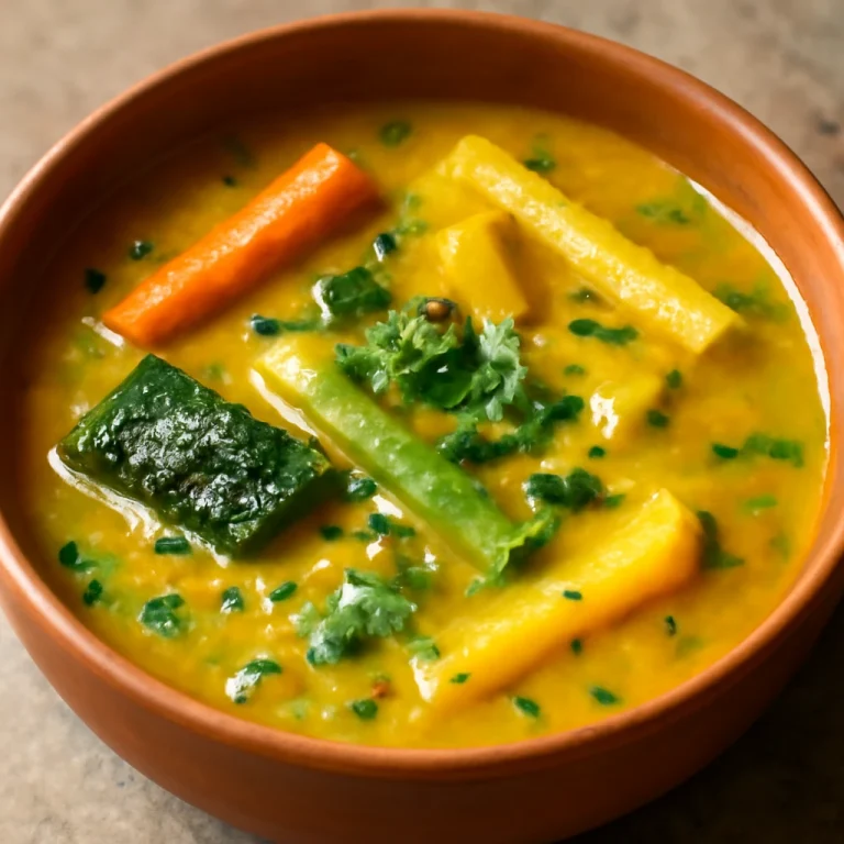 Sambar kókuszos változatban, friss korianderrel díszítve