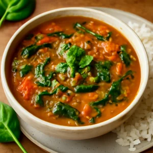 Fűszeres indiai sambar leves friss spenóttal