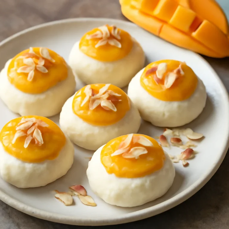 Sandesh mangóval, túrós édesség friss mangóval és rózsavizes díszítéssel