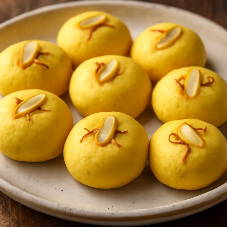 Sandesh sáfránnyal, túrós édesség díszített mandulával