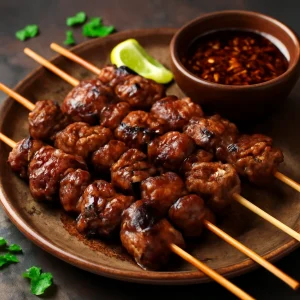 Grillezett sate kambing fokhagymás pácban