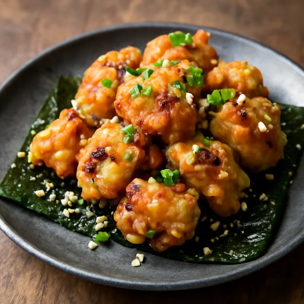 Ropogós satsuma-age polip szezámmaggal és nori-val