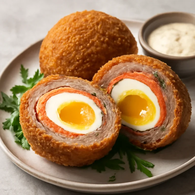 Scotch egg füstölt lazaccal tálalva