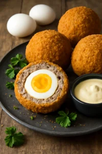 Friss és ropogós scotch egg, tojással és fűszeres panírral