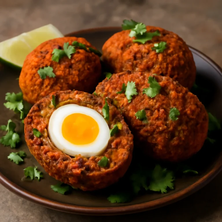 Scotch egg mexikói stílusban, friss korianderrel tálalva