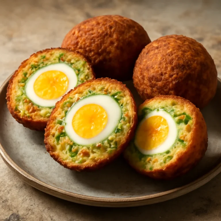 Scotch egg zöldséges töltelékkel aranybarna panírban