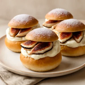 Friss, gluténmentes Semla fügével és mézes tejszínnel