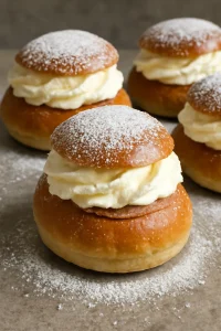 Svéd hagyományos semla mandulával és tejszínhabbal