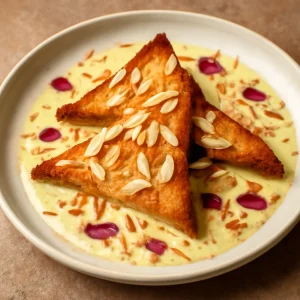 Shahi Tukda édes és krémes, pirított kenyér mandulával