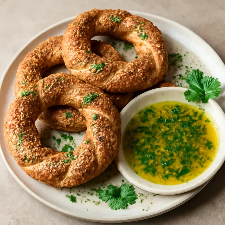 Simit fűszeres olívaolajjal, friss petrezselyem díszítéssel