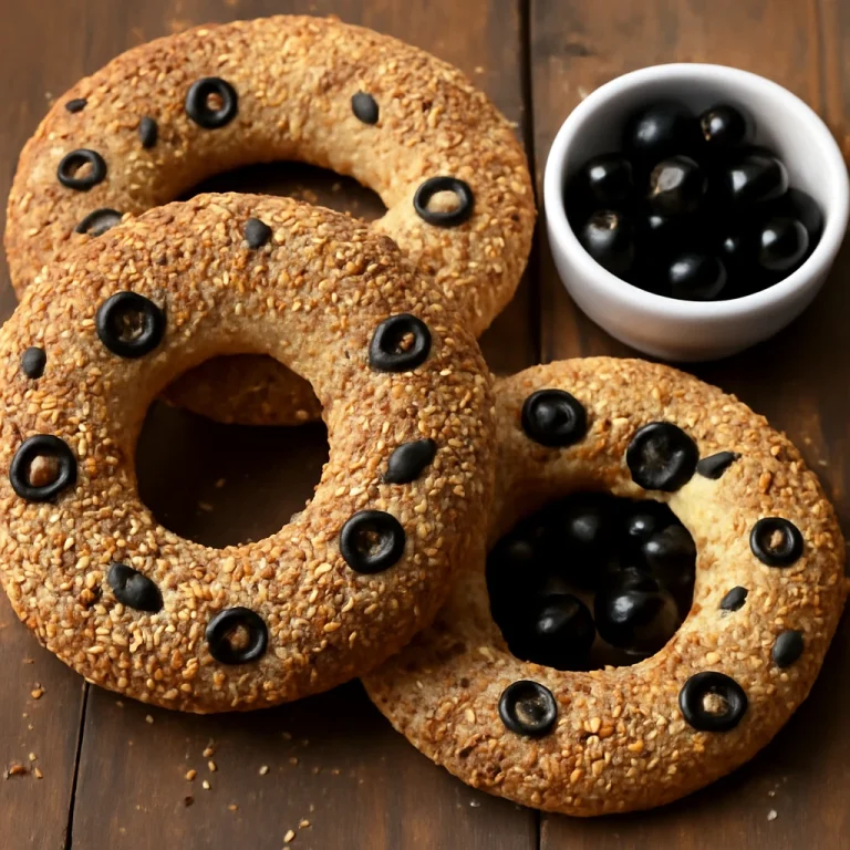 Simit olajbogyóval, ropogós, szezámmagos tésztával, frissen tálalva